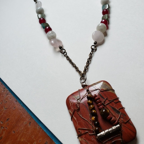 Rainbow jasper wire wrapped gemstone necklace - Picture 6 of 6